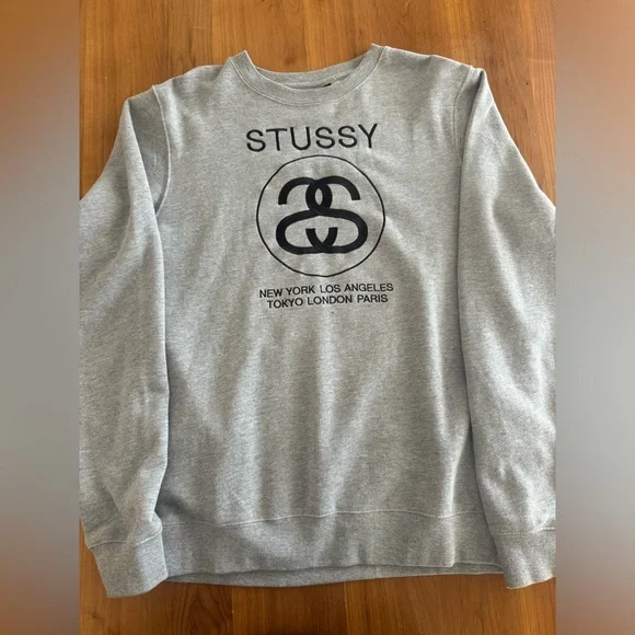 Stüssy SS New York London Los Angeles Tokyo Paris grey and black